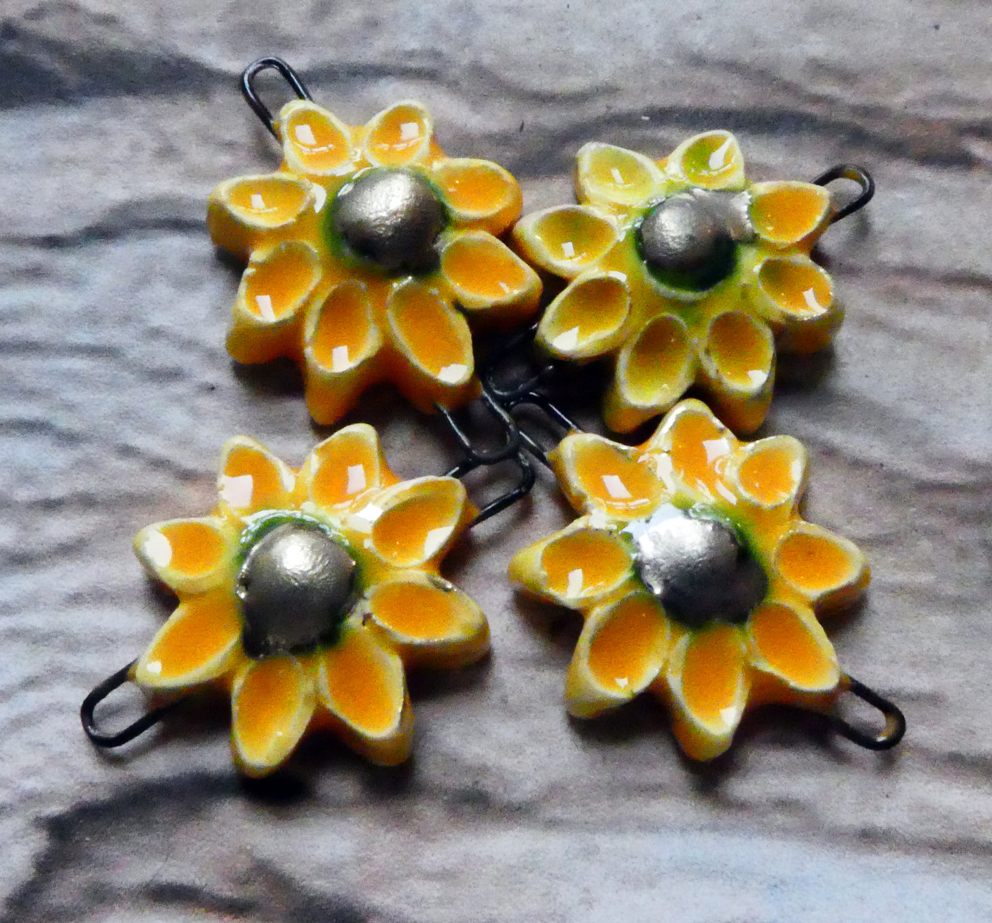 Ceramic Little Flower Earring Connectors - Yellow