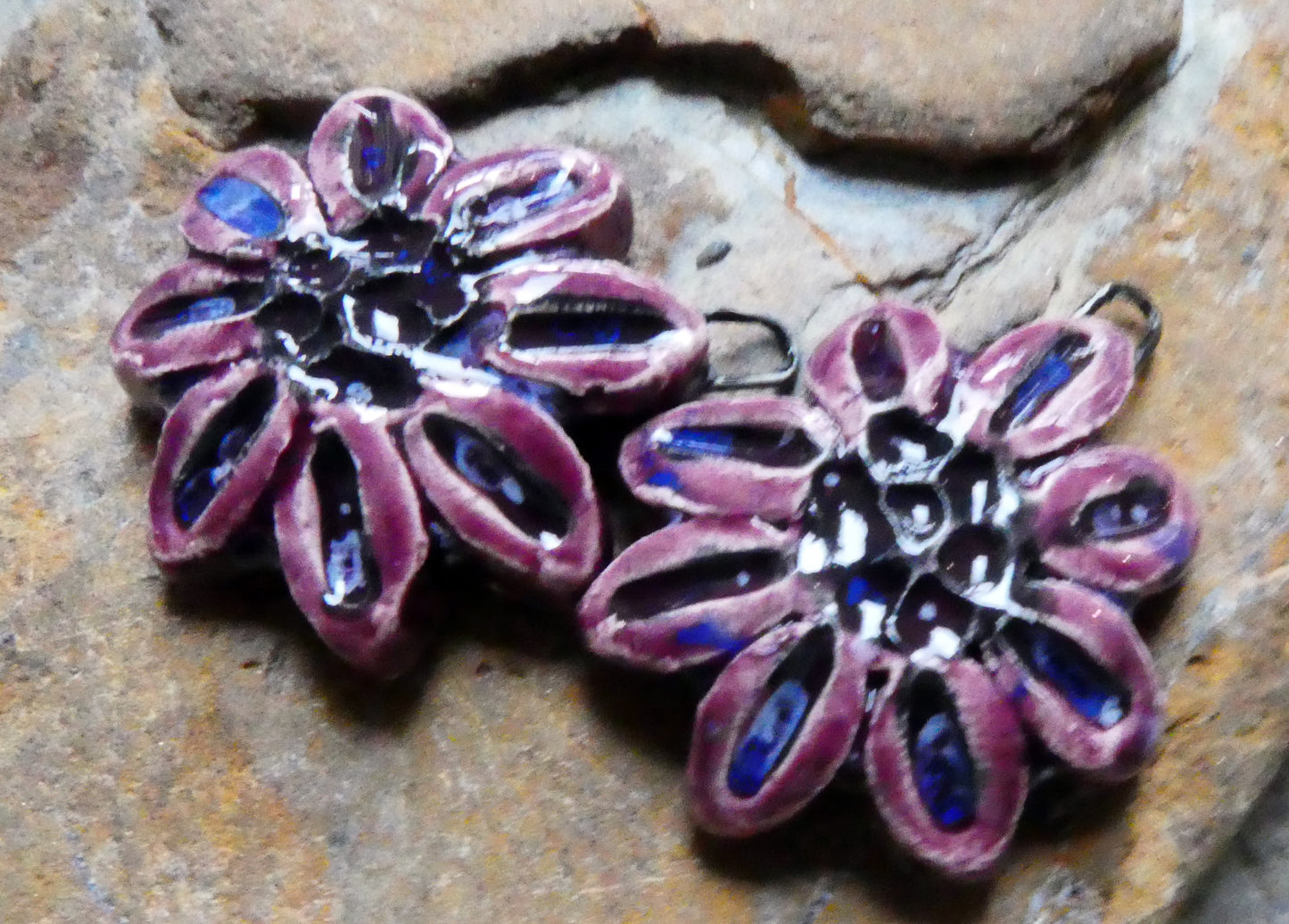 Ceramic Gazania Earring Charms - Plum Jelly
