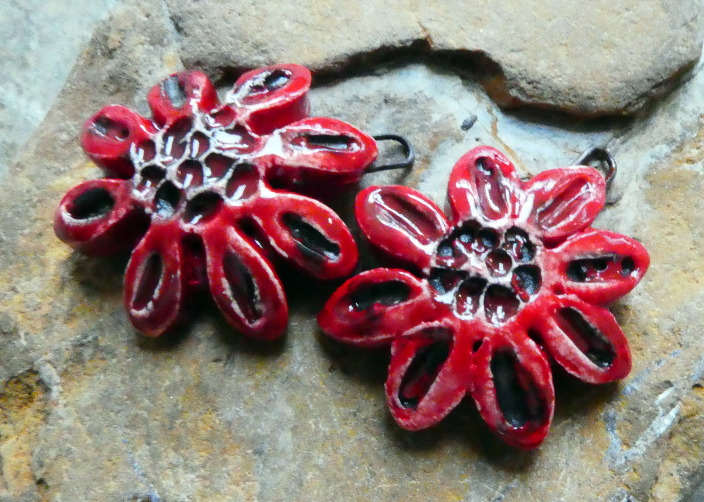 Ceramic Gazania Earring Charms - Red