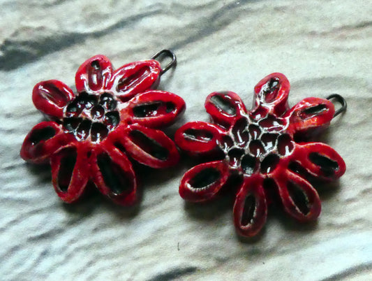 Ceramic Gazania Earring Charms - Red