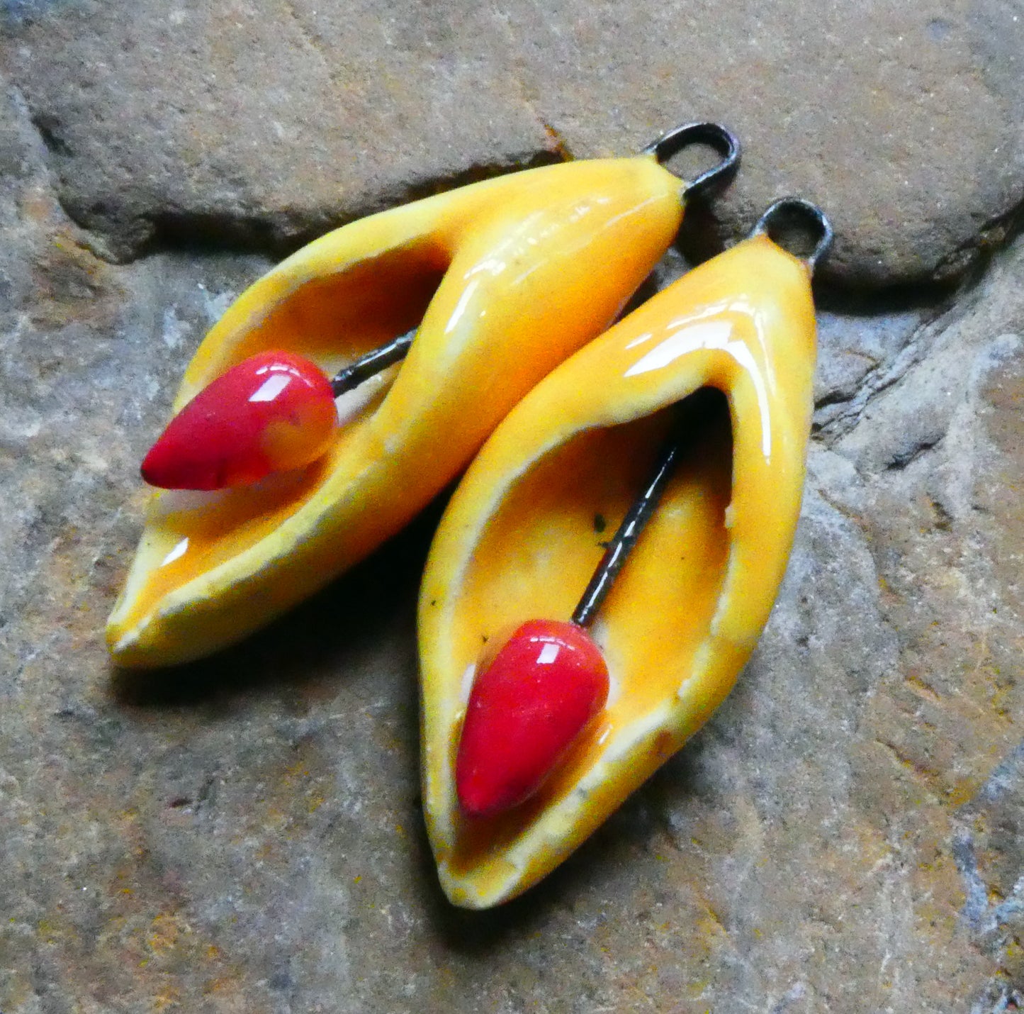 Ceramic Scoopy Flower Earring Charms - Yellow