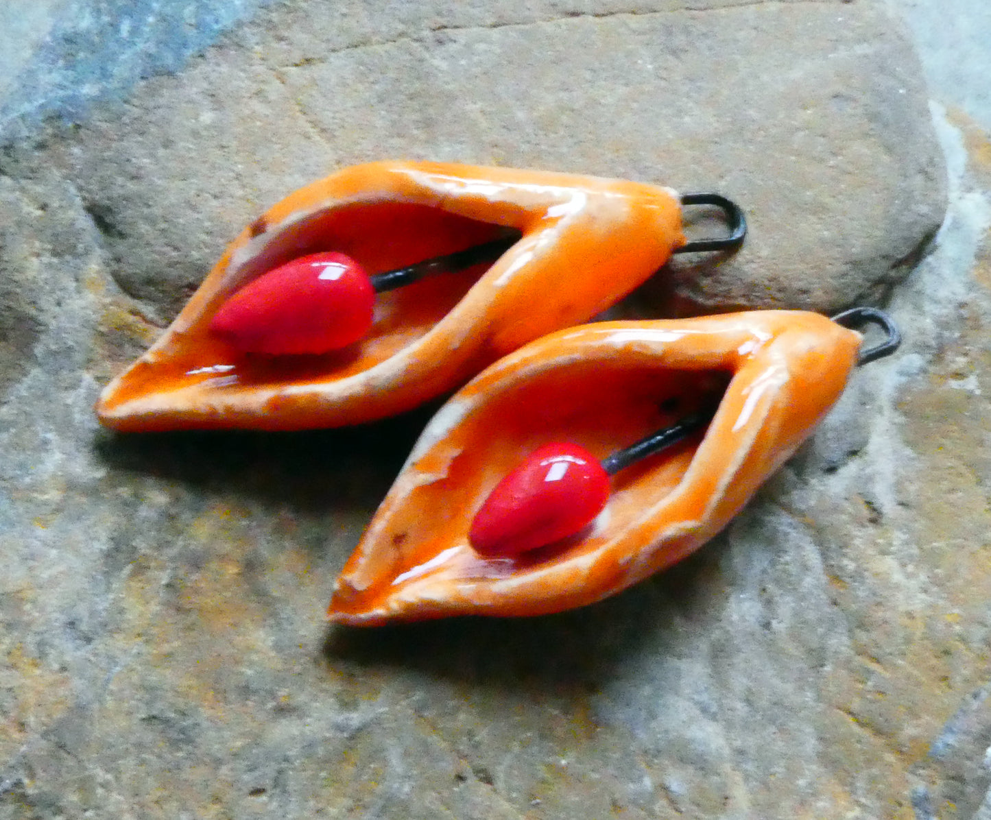 Ceramic Scoopy Flower Earring Charms - Wildfire
