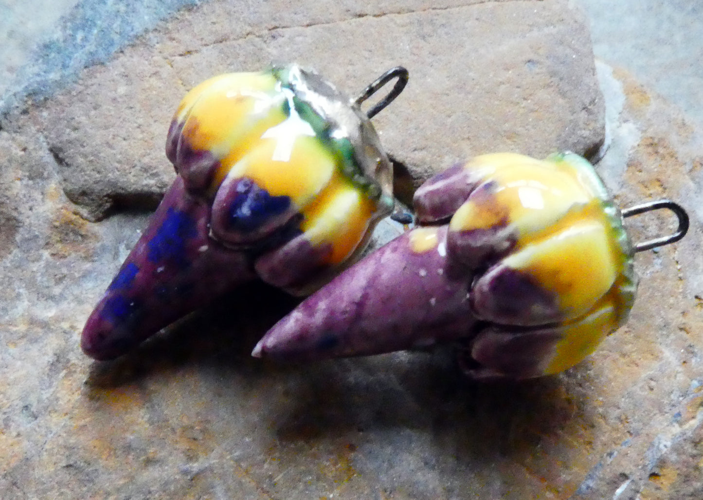 Ceramic Spiky Flower Earring Charms - Plum Jelly