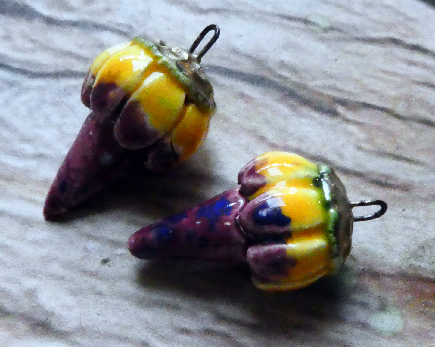 Ceramic Spiky Flower Earring Charms - Plum Jelly