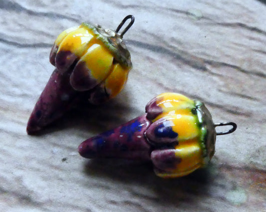 Ceramic Spiky Flower Earring Charms - Plum Jelly
