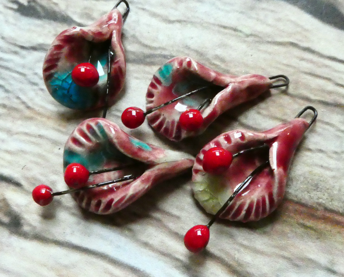 Ceramic Stamen Flower Earring Charms - Berry Good