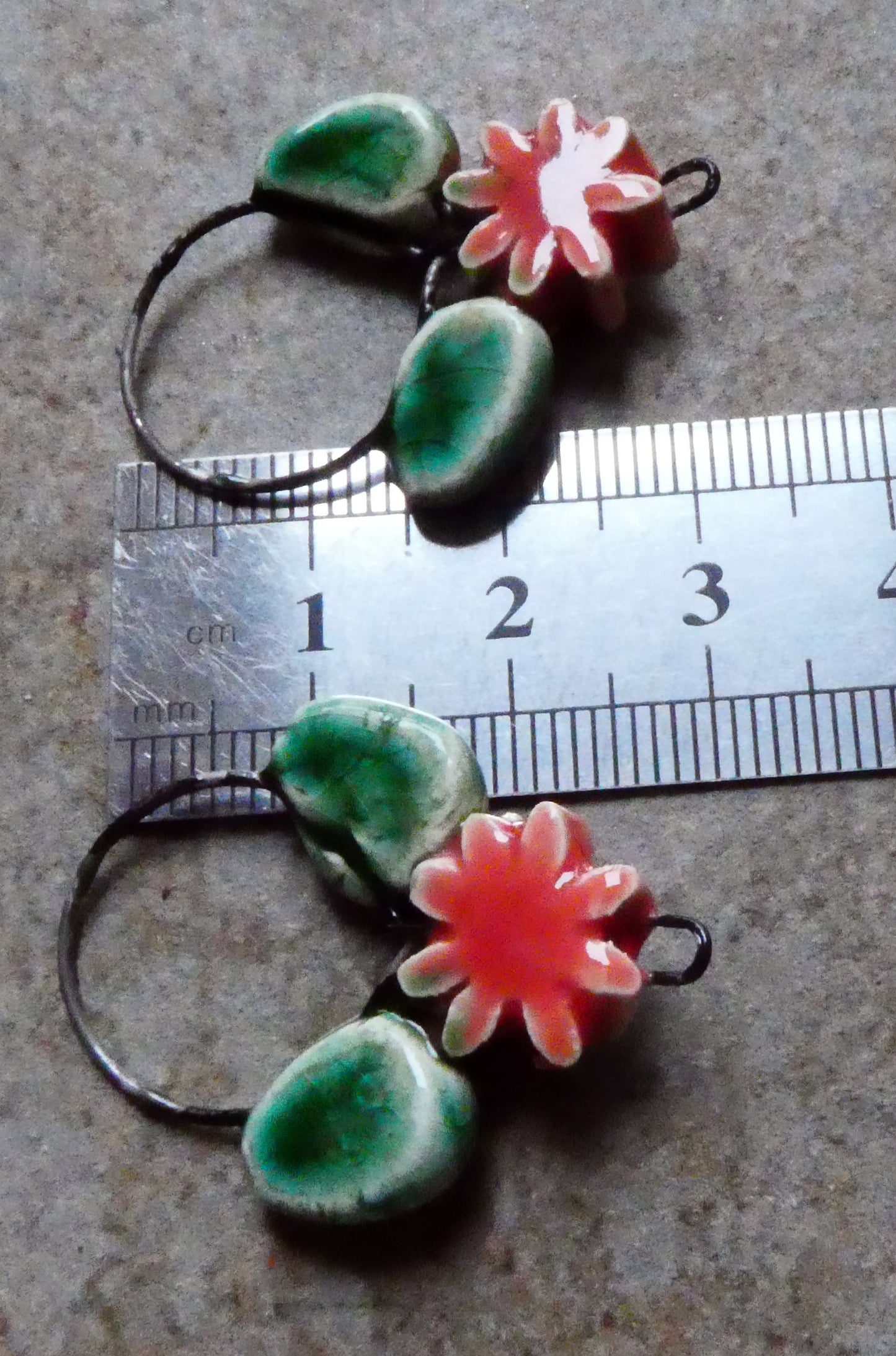 Ceramic Leaf and Flower Hoopy Earring Charms - Watermelon