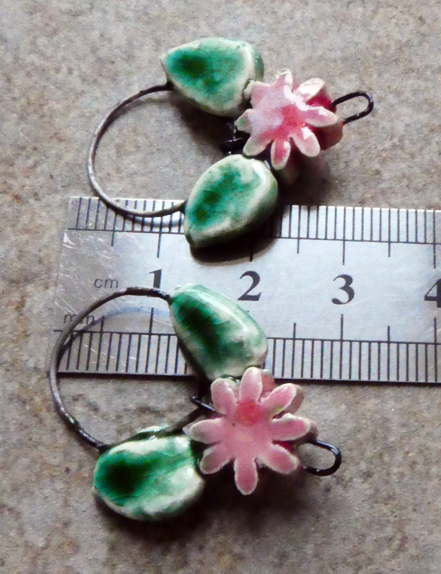 Ceramic Leaf and Flower Hoopy Earring Charms - Berry Tart