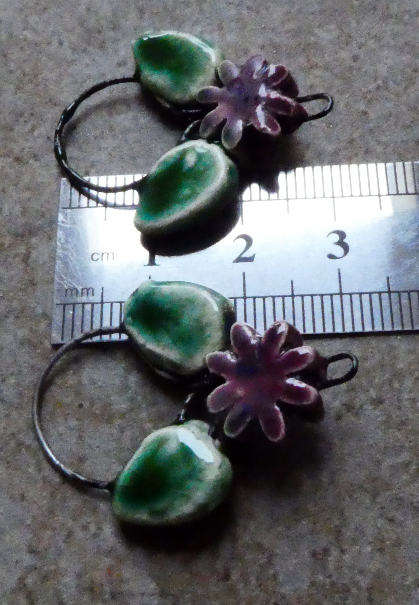 Ceramic Leaf and Flower Hoopy Earring Charms - Plum Jelly