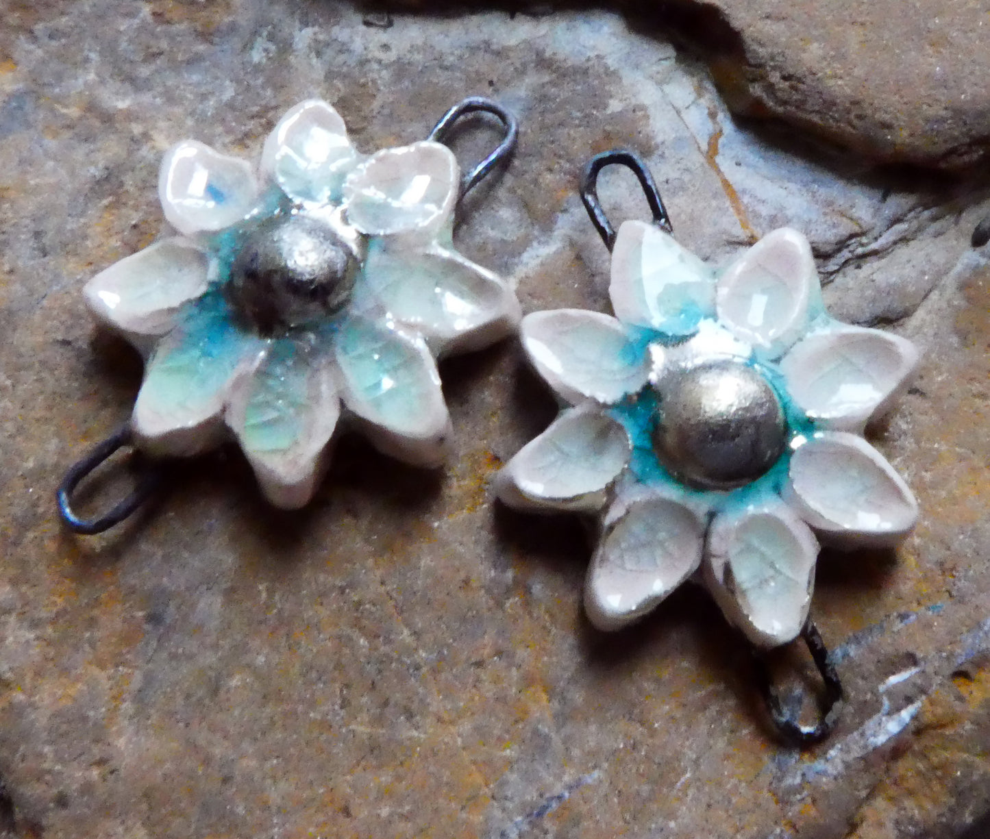 Ceramic Little Flower Earring Connectors - Orchid