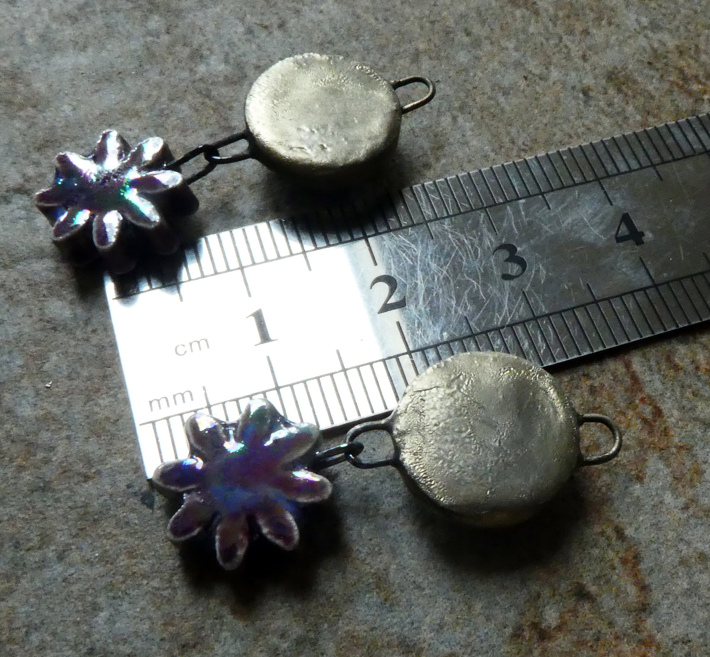Ceramic Lustrous Moulded Disc and Flower Dangles #1 -Royal Fantasy
