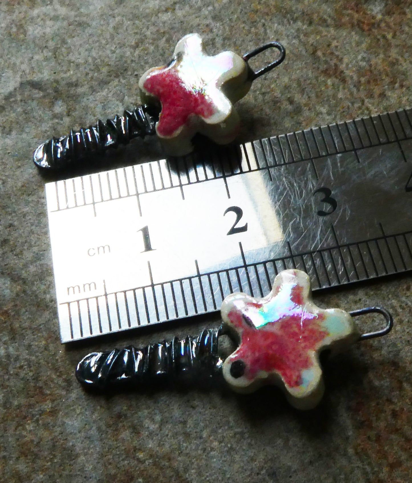 Ceramic Lustrous Wire Wrapped Flower Charms - Poppy Fields