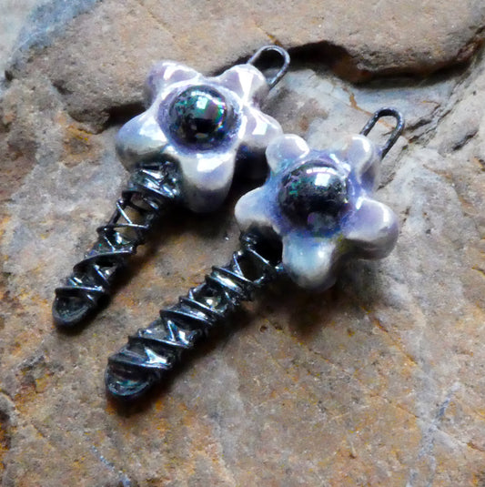 Ceramic Lustrous Wire Wrapped Flower Charms - Floral Fantasy