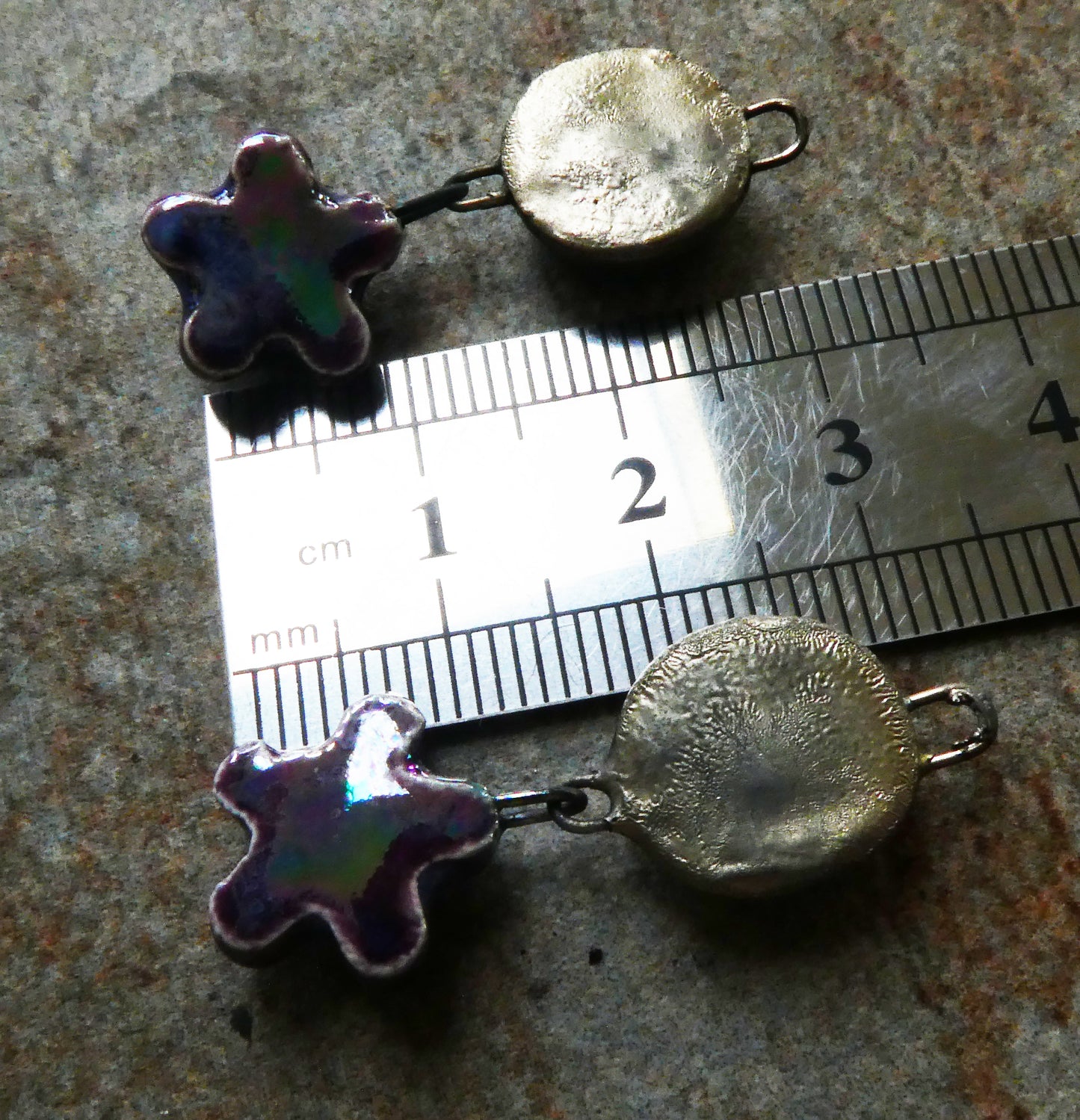 Ceramic Lustrous Moulded Disc and Flower Dangles #2 - Royal Fantasy