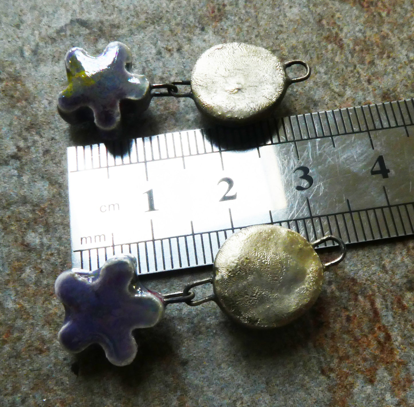 Ceramic Lustrous Moulded Disc and Flower Dangles #2 - Floral Fantasy