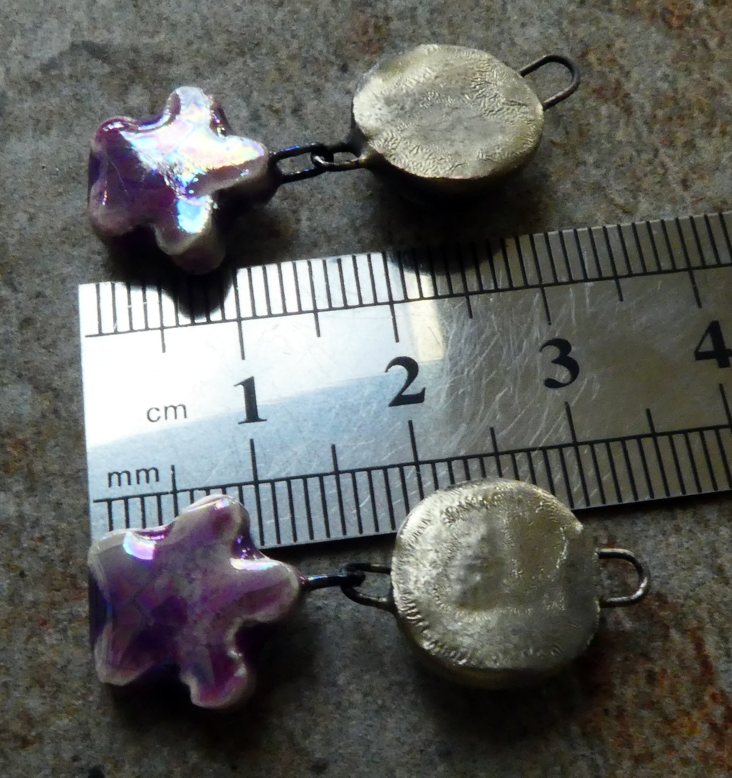 Ceramic Lustrous Moulded Disc and Flower Dangles #2 - Grapel