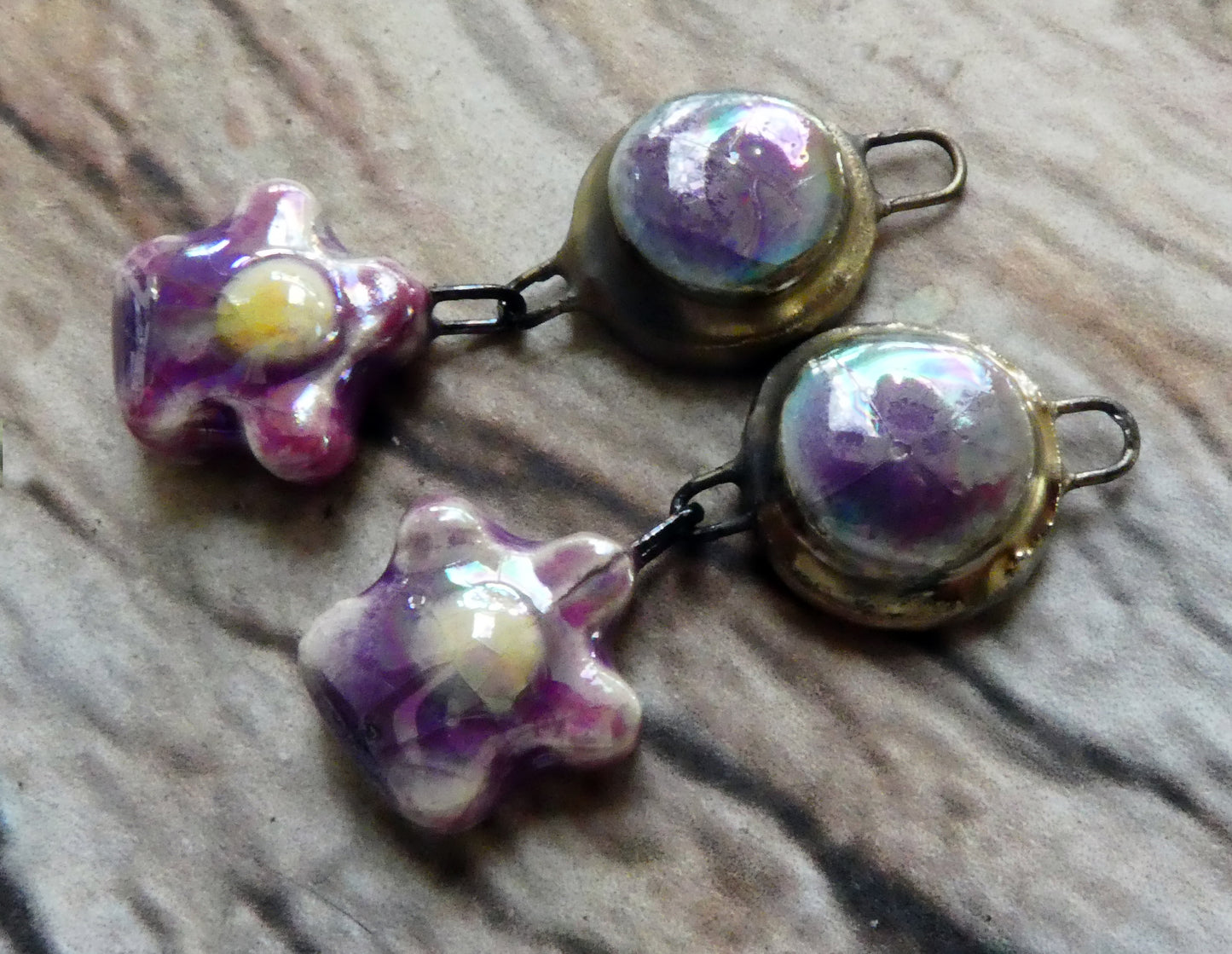 Ceramic Lustrous Moulded Disc and Flower Dangles #2 - Grapel