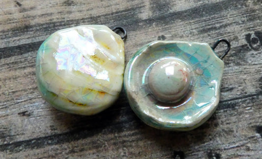 Ceramic Lustrous Layered Oyster Shell Charms -Oxide