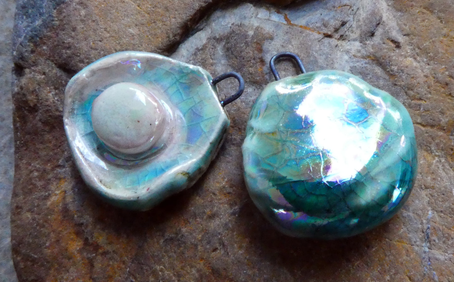 Ceramic Lustrous Layered Oyster Shell Charms -Oriental Blue