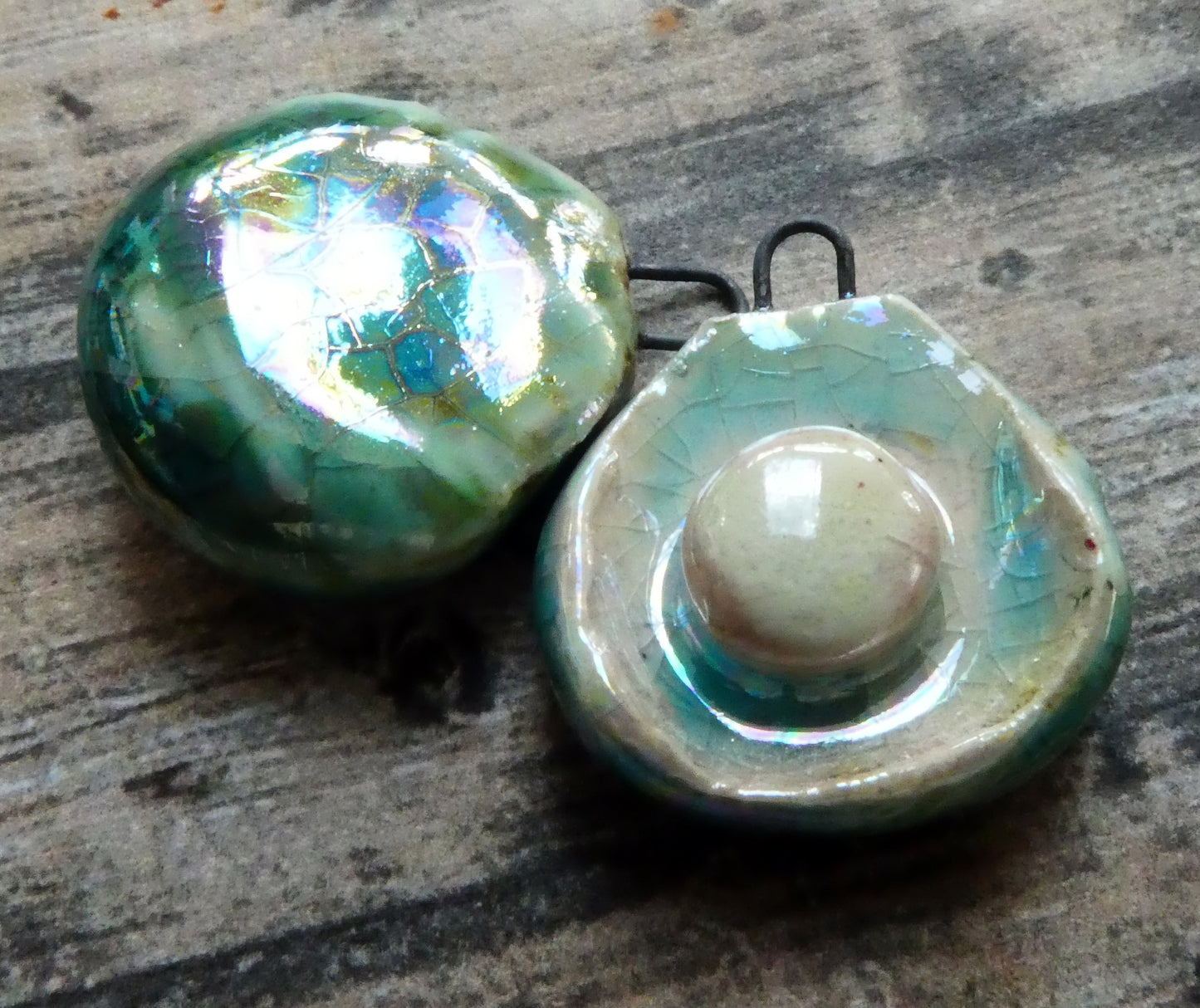 Ceramic Lustrous Layered Oyster Shell Charms -Oriental Blue