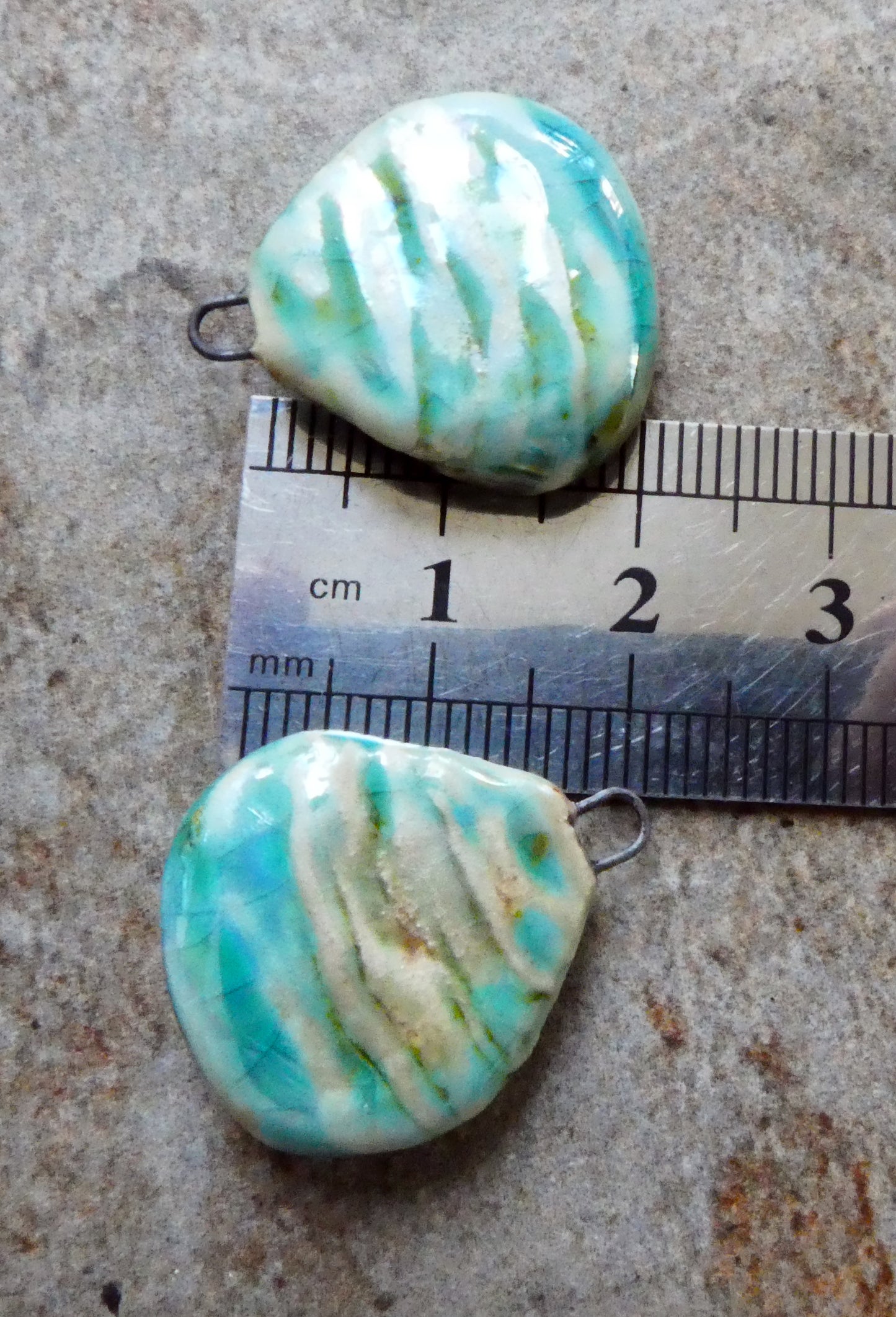 Ceramic Lustrous Layered Oyster Shell Charms -Taunton Turquoise