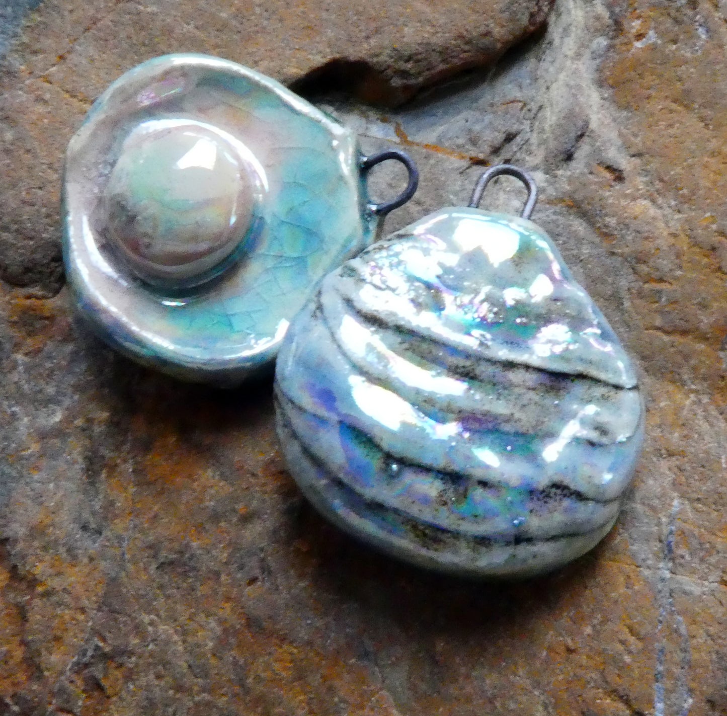 Ceramic Lustrous Layered Oyster Shell Charms -China Sea