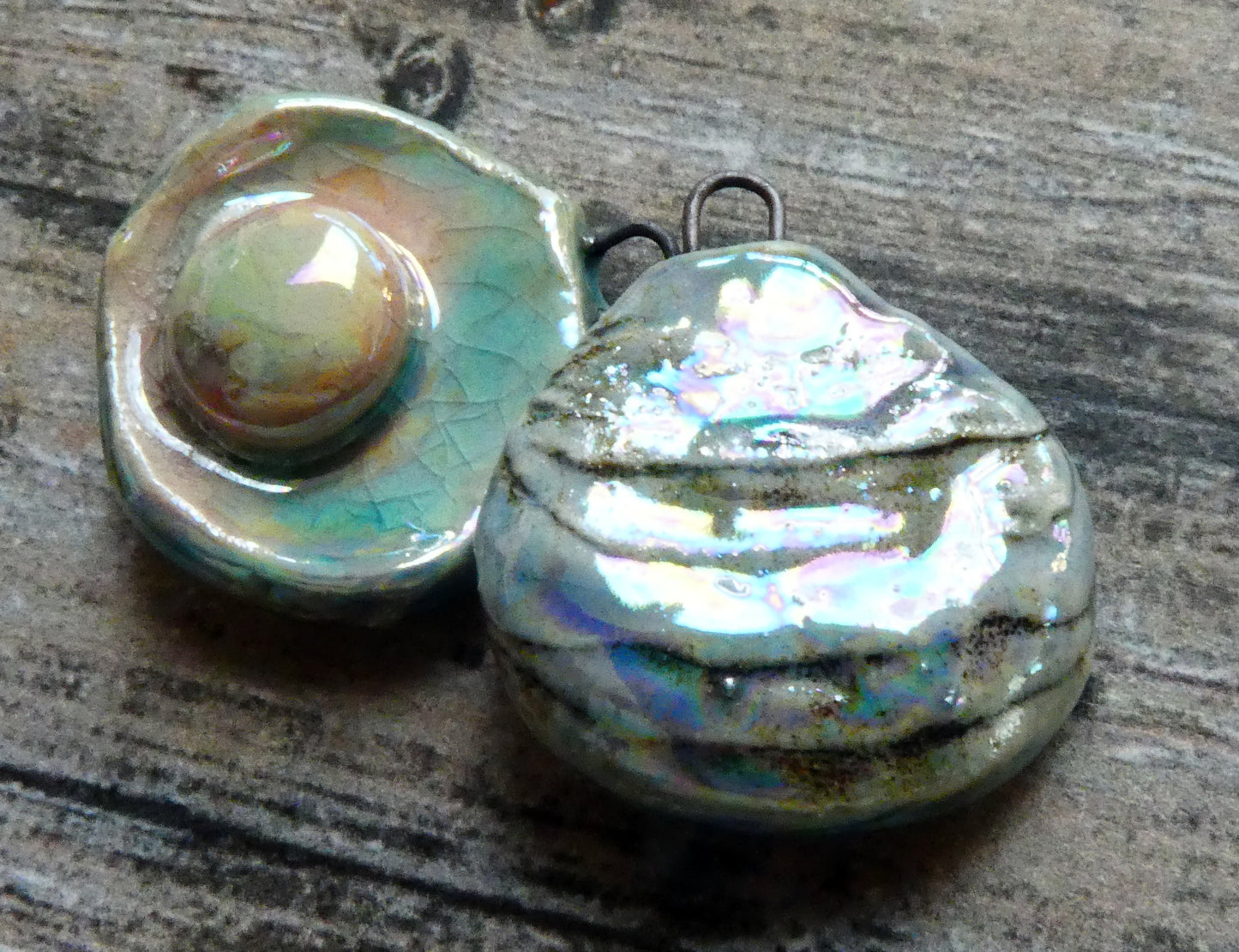 Ceramic Lustrous Layered Oyster Shell Charms -China Sea