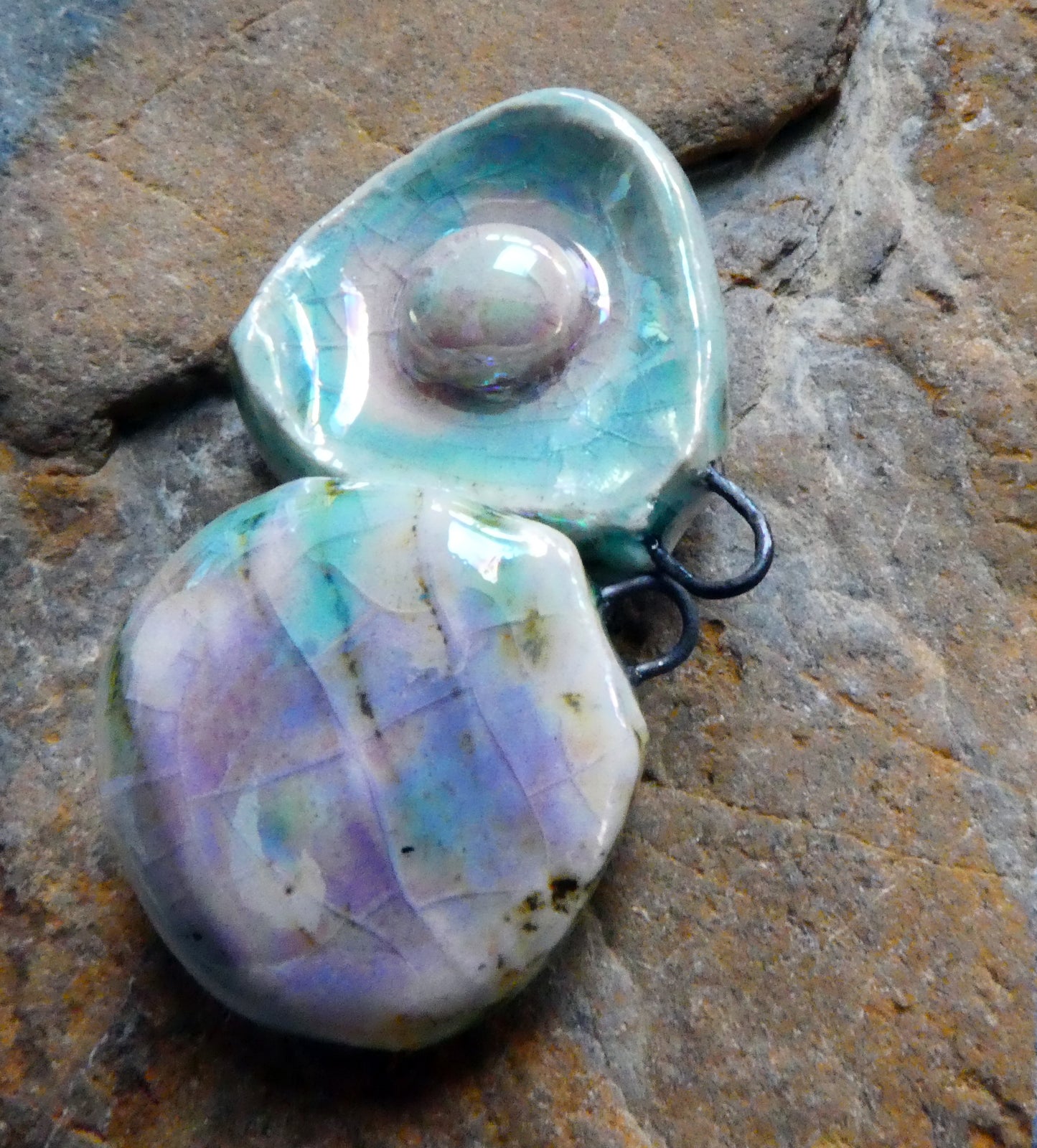 Ceramic Lustrous Layered Oyster Shell Charms -Amethyst