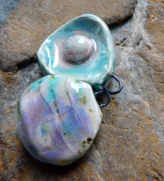 Ceramic Lustrous Layered Oyster Shell Charms -Amethyst