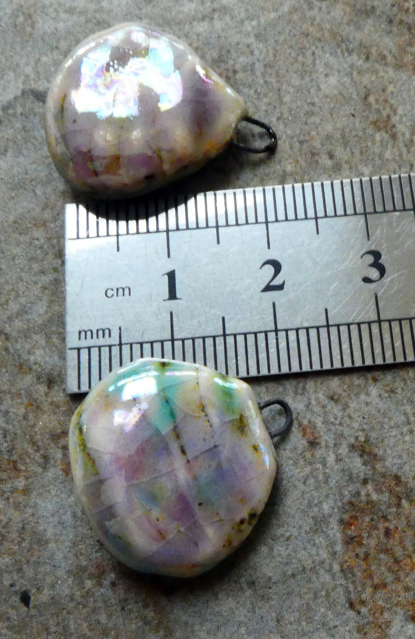 Ceramic Lustrous Layered Oyster Shell Charms -Amethyst