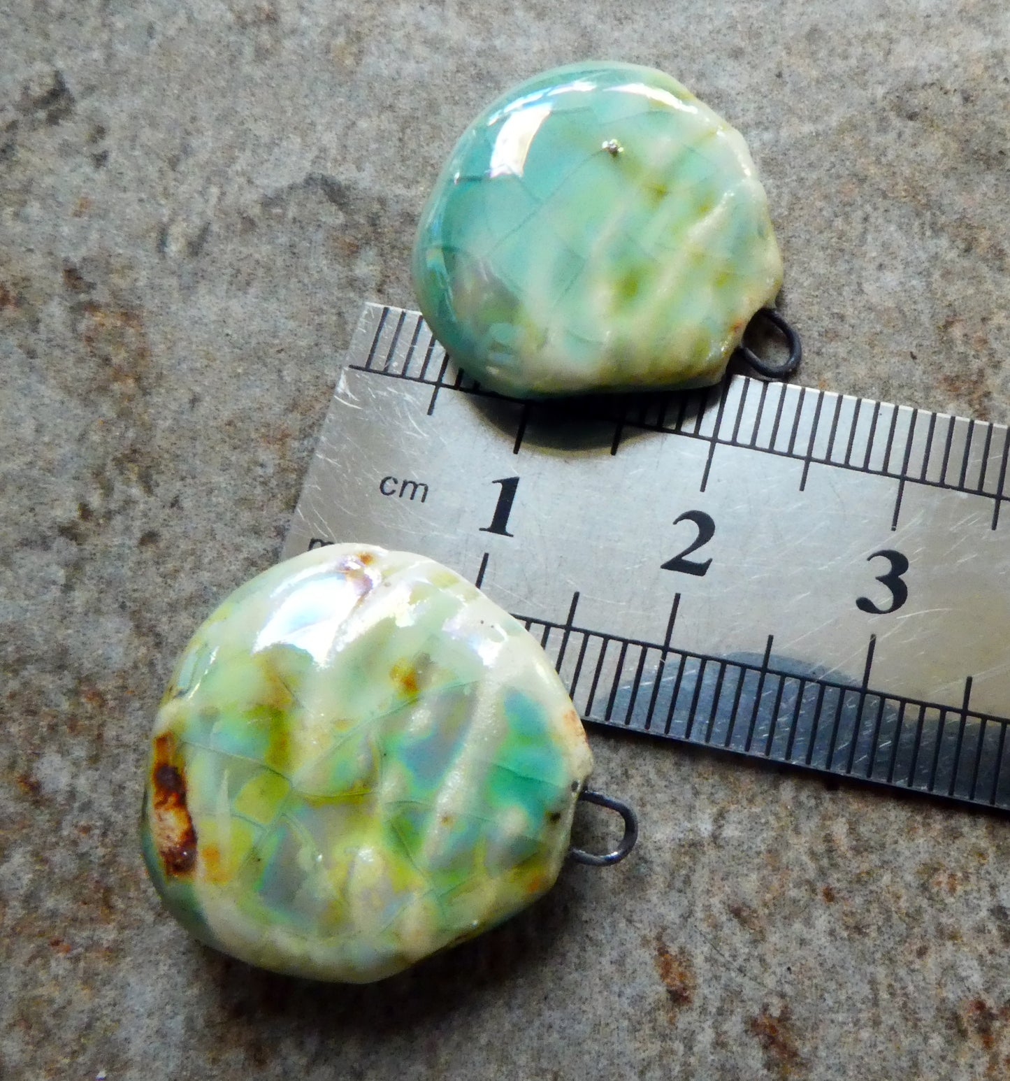 Ceramic Lustrous Layered Oyster Shell Charms -Egyptian Blue