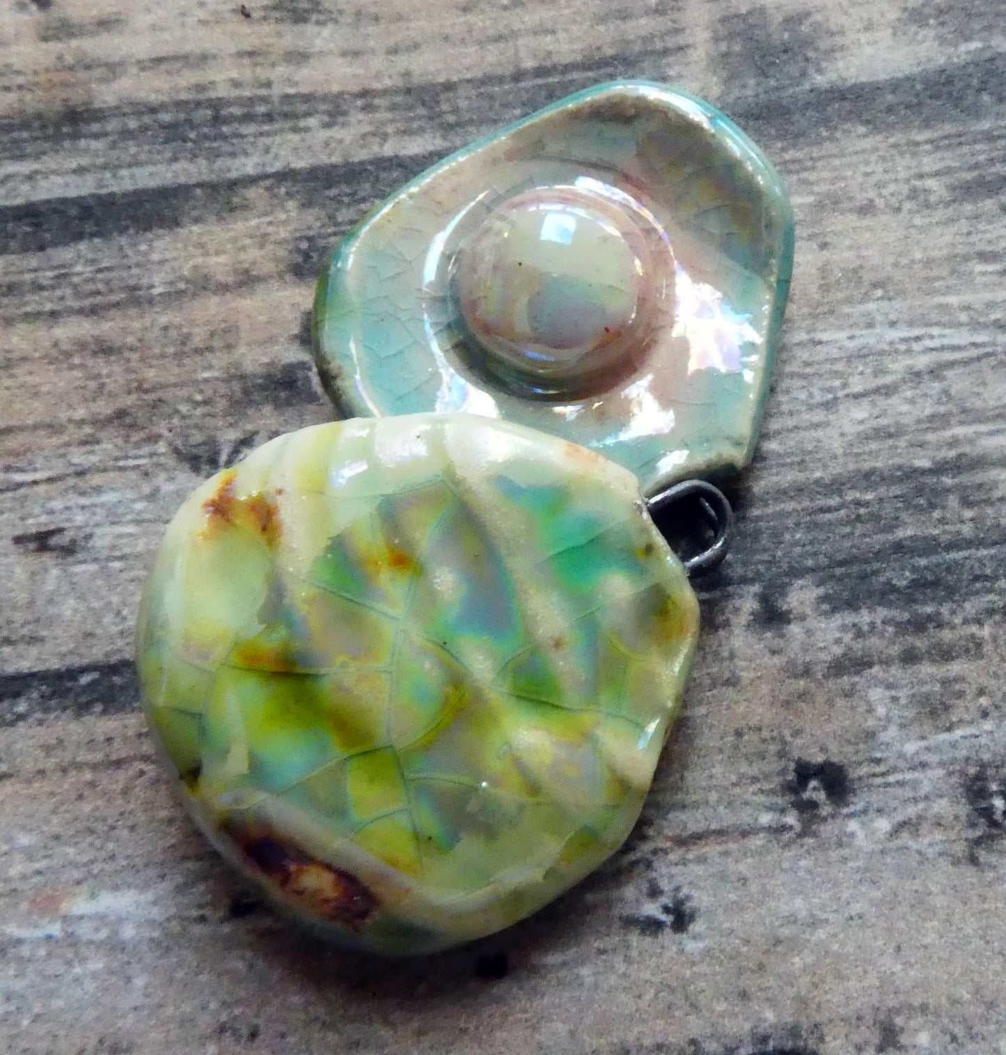 Ceramic Lustrous Layered Oyster Shell Charms -Egyptian Blue