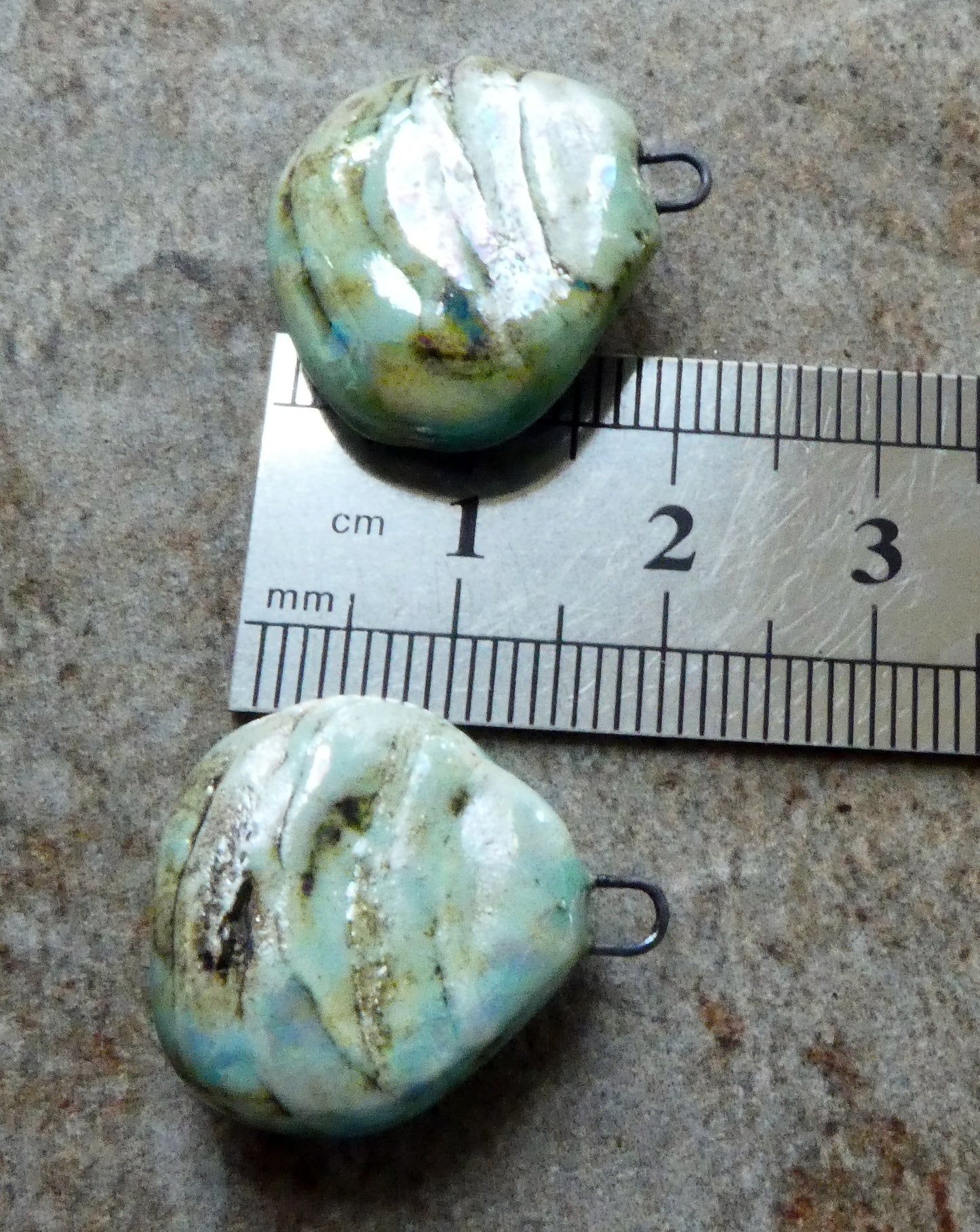 Ceramic Lustrous Layered Oyster Shell Charms -Turquoise Crackle