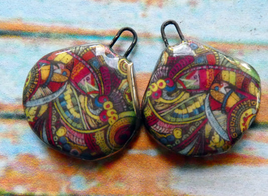 Ceramic 70's Paisley Pattern Decal Charms -#2