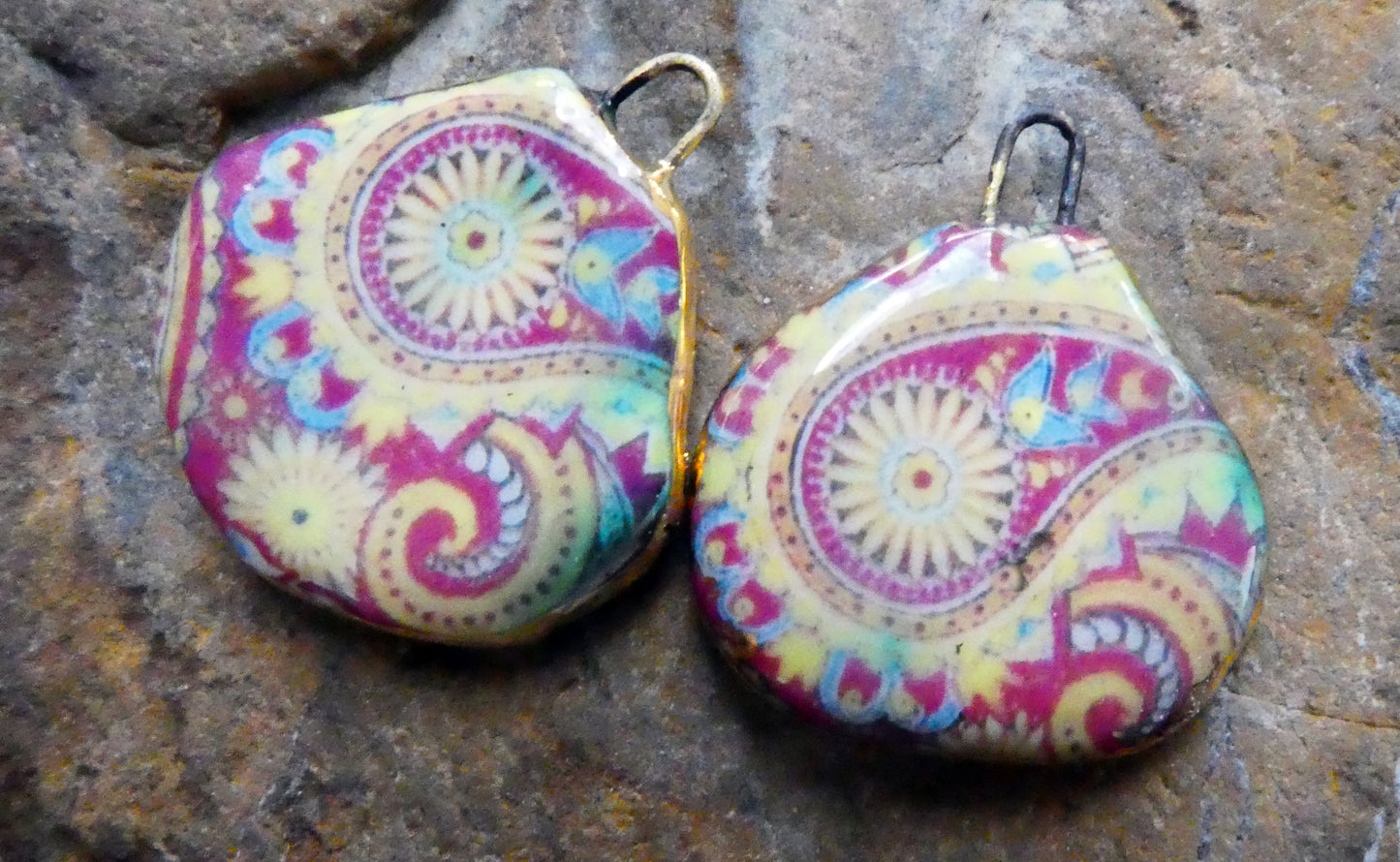 Ceramic 70's Paisley Pattern Decal Charms -#7