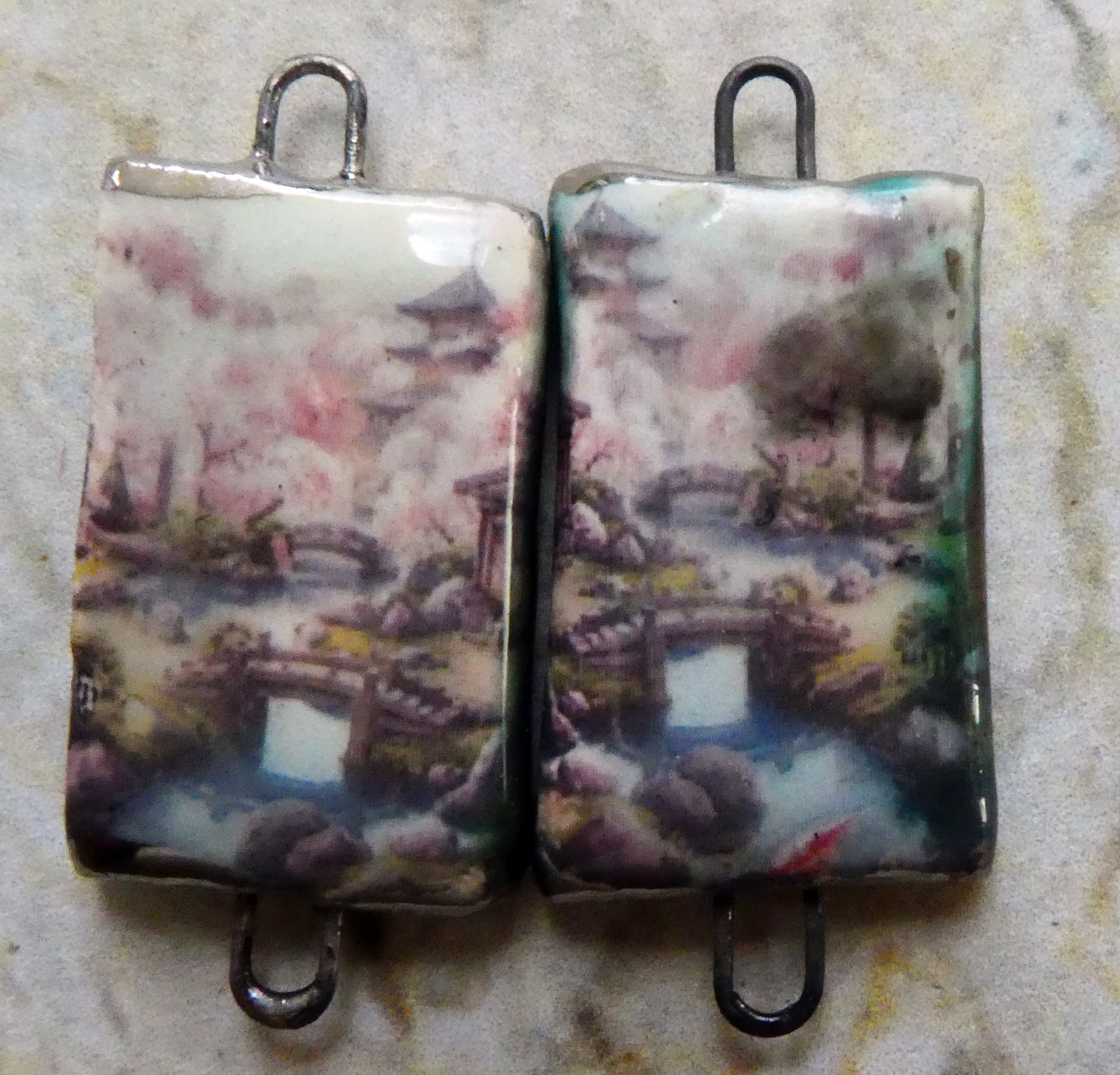 Ceramic Japanese Art Earring Connectors - #1