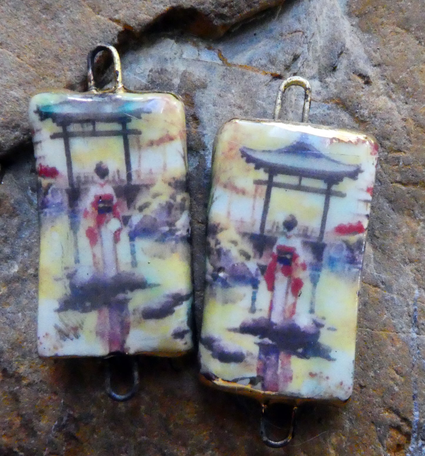 Ceramic Japanese Art Earring Connectors - #3