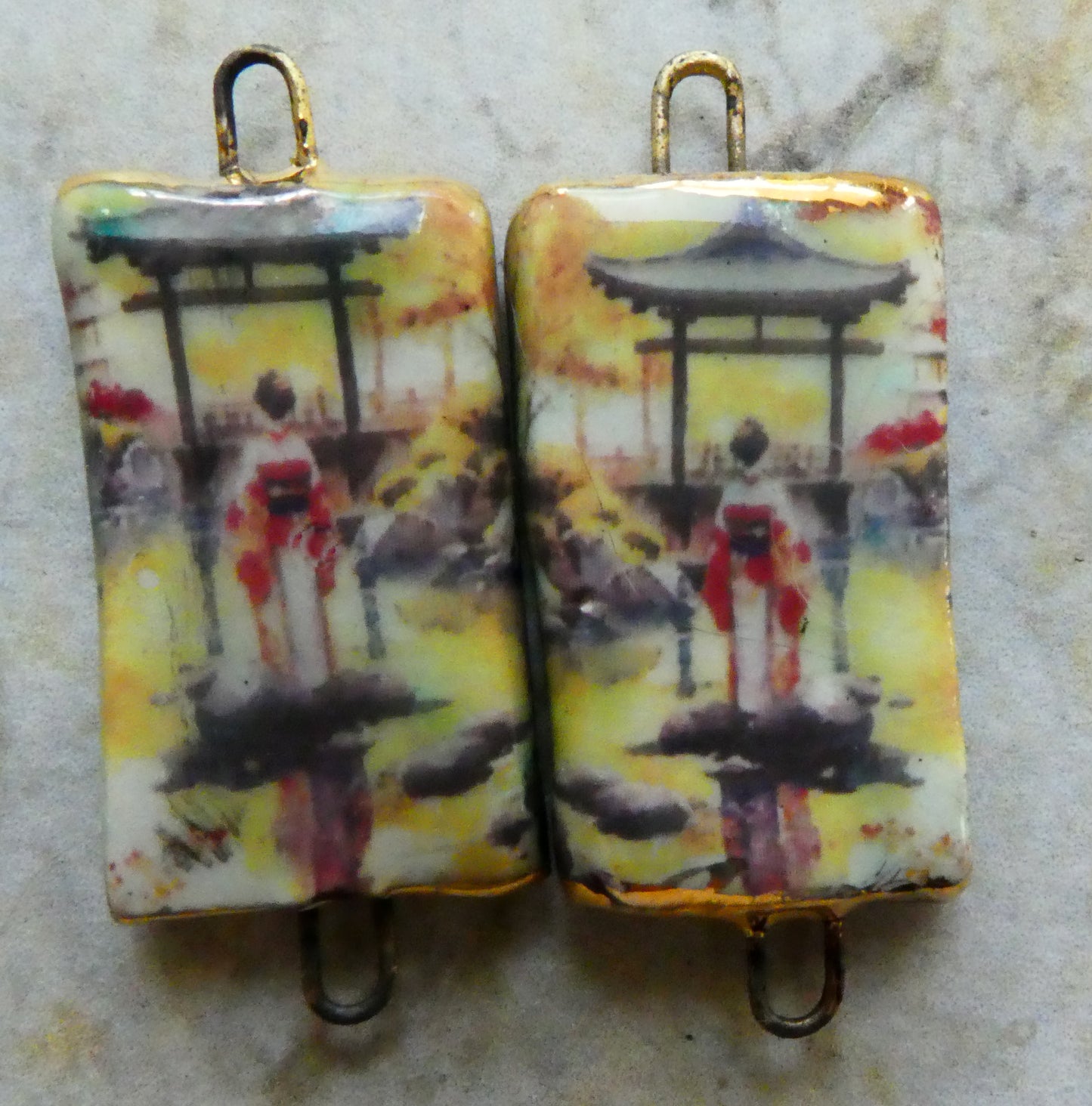 Ceramic Japanese Art Earring Connectors - #3