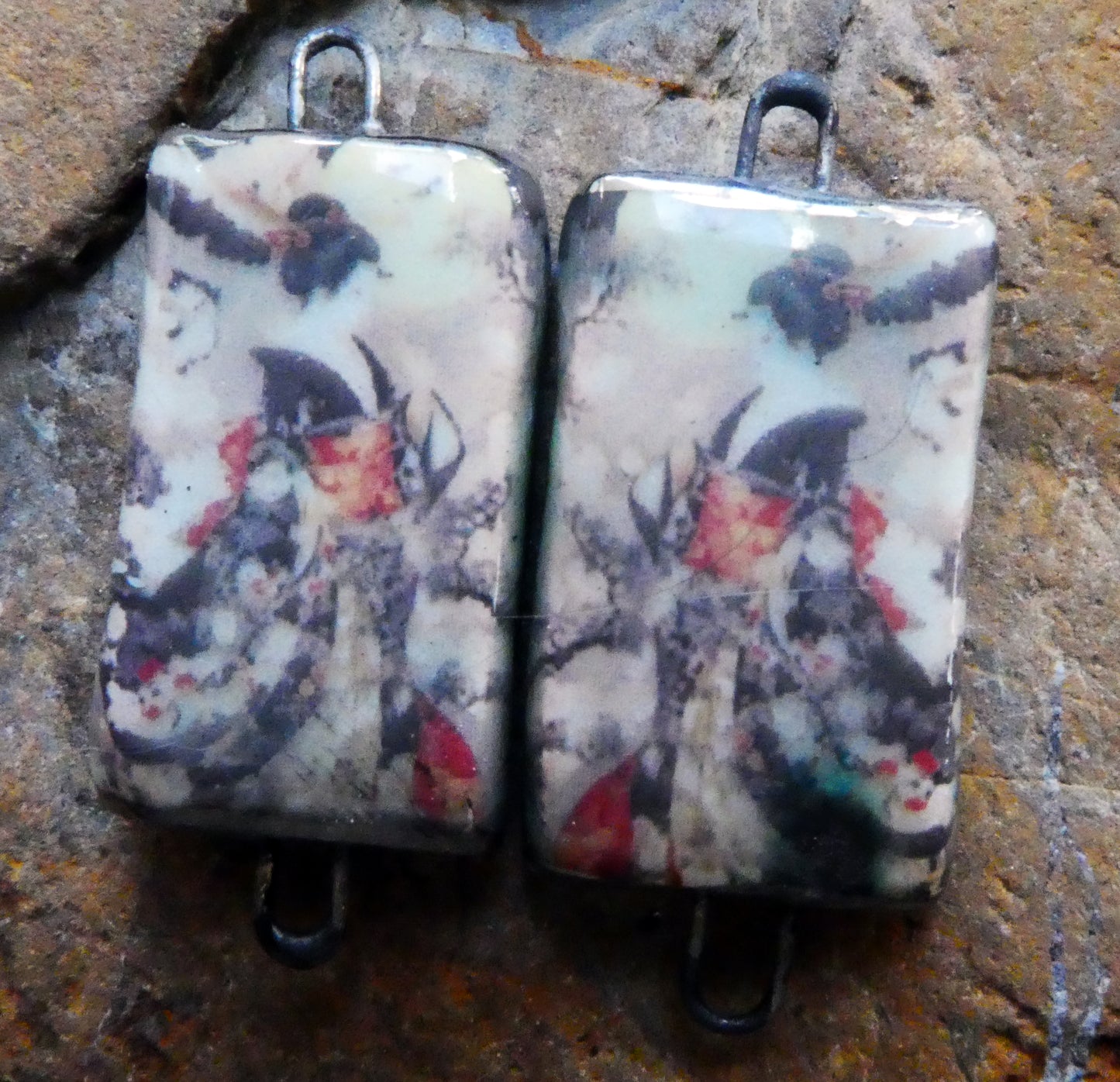 Ceramic Japanese Art Earring Connectors - #5