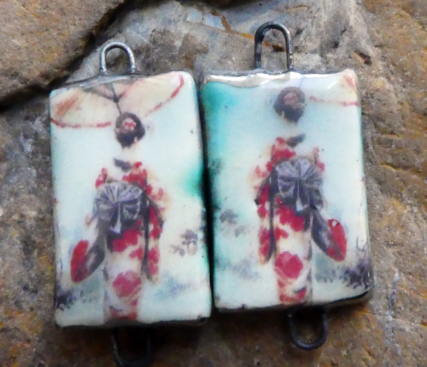 Ceramic Japanese Art Earring Connectors - #8
