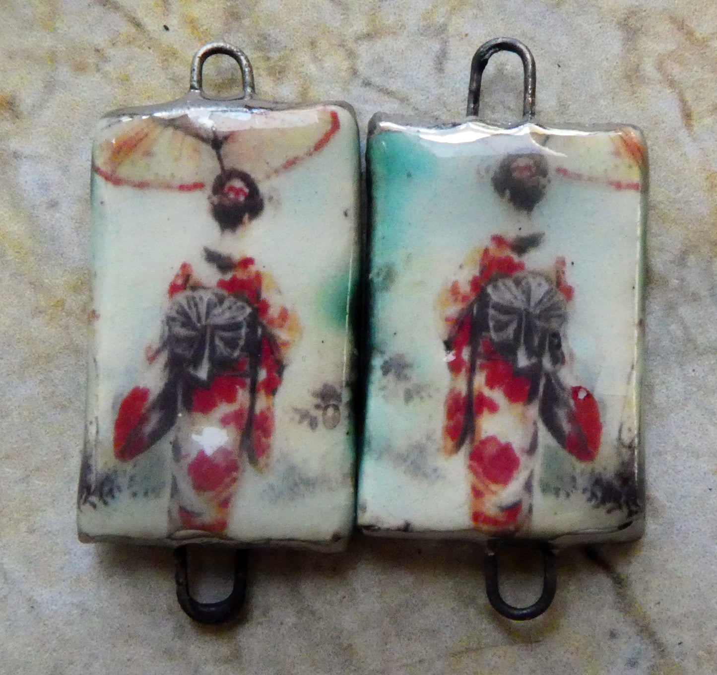 Ceramic Japanese Art Earring Connectors - #8