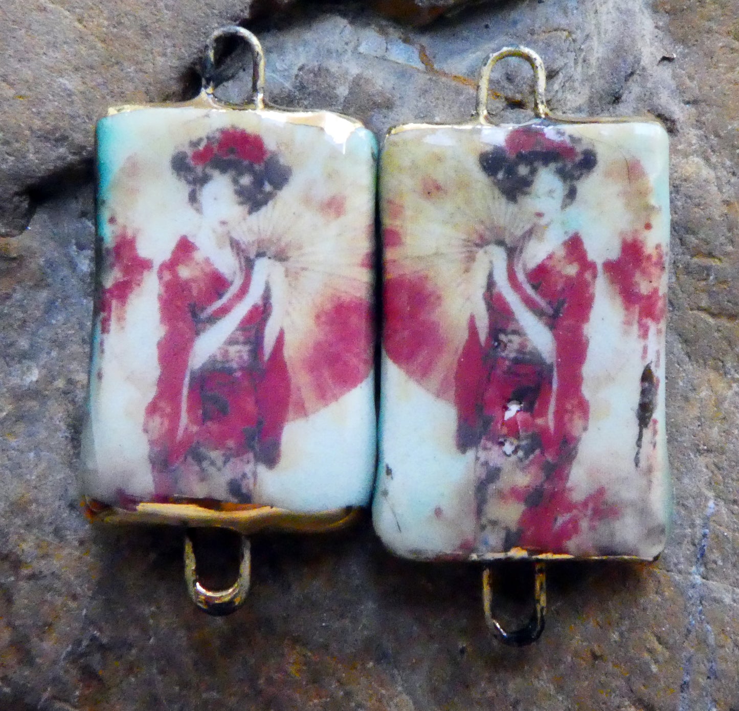 Ceramic Japanese Art Earring Connectors - #9