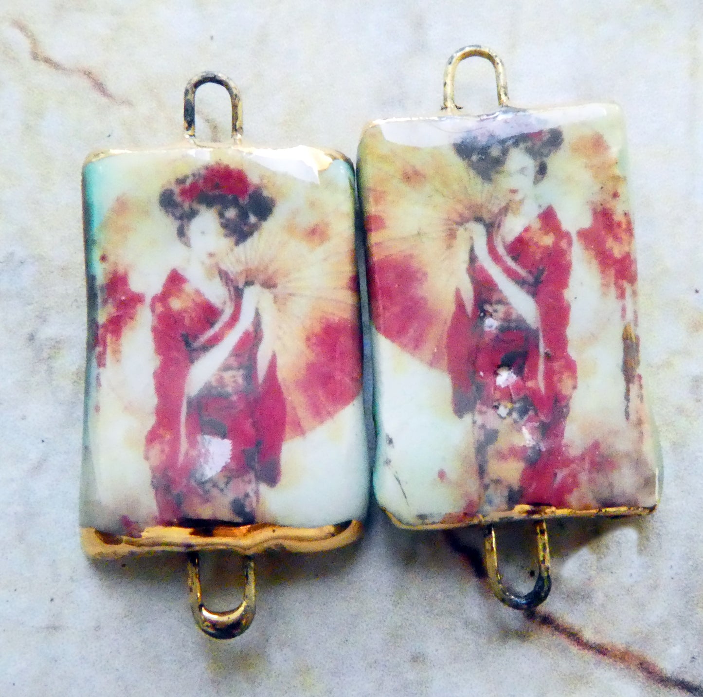 Ceramic Japanese Art Earring Connectors - #9