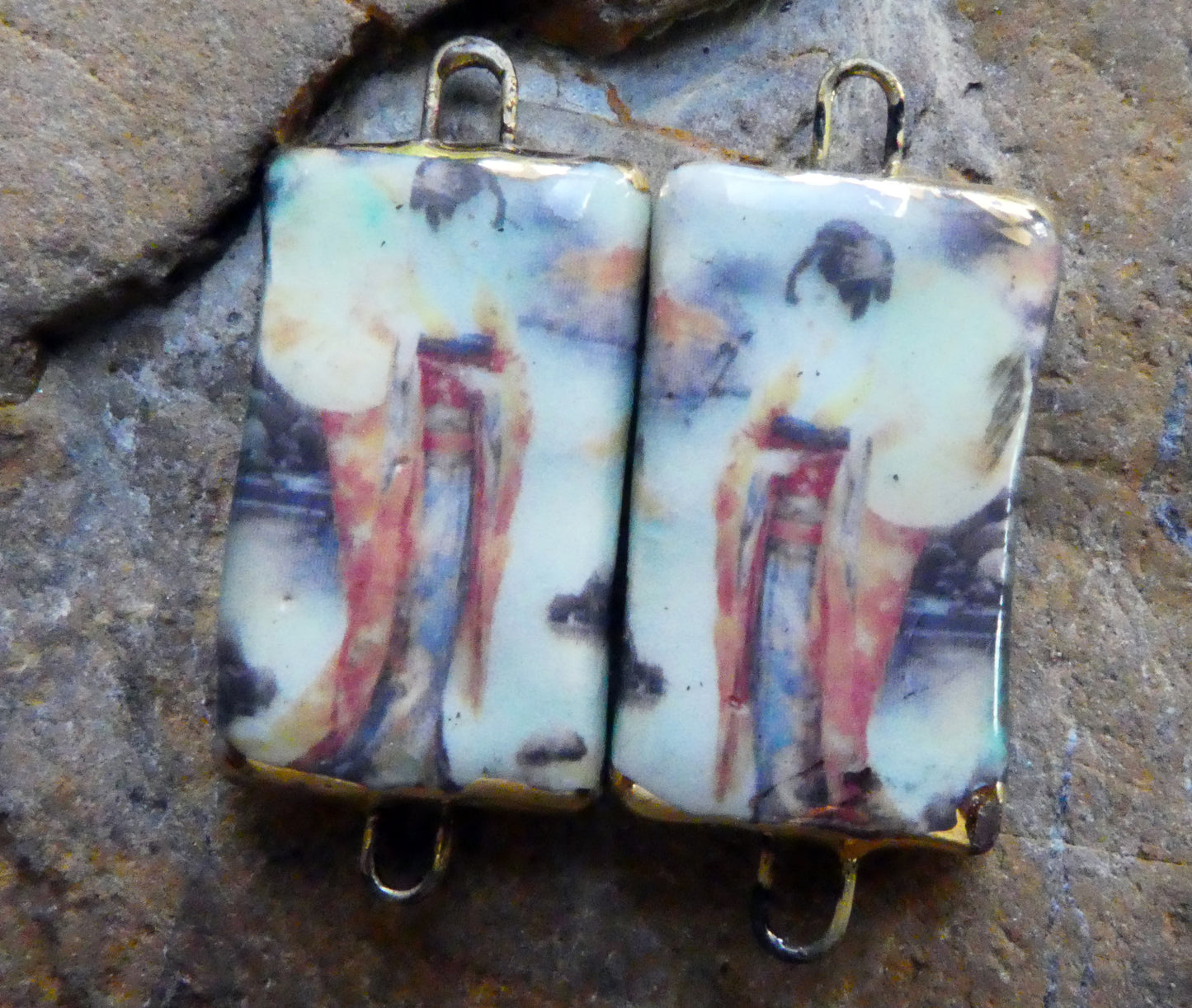 Ceramic Japanese Art Earring Connectors - #10
