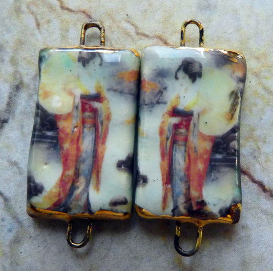 Ceramic Japanese Art Earring Connectors - #10