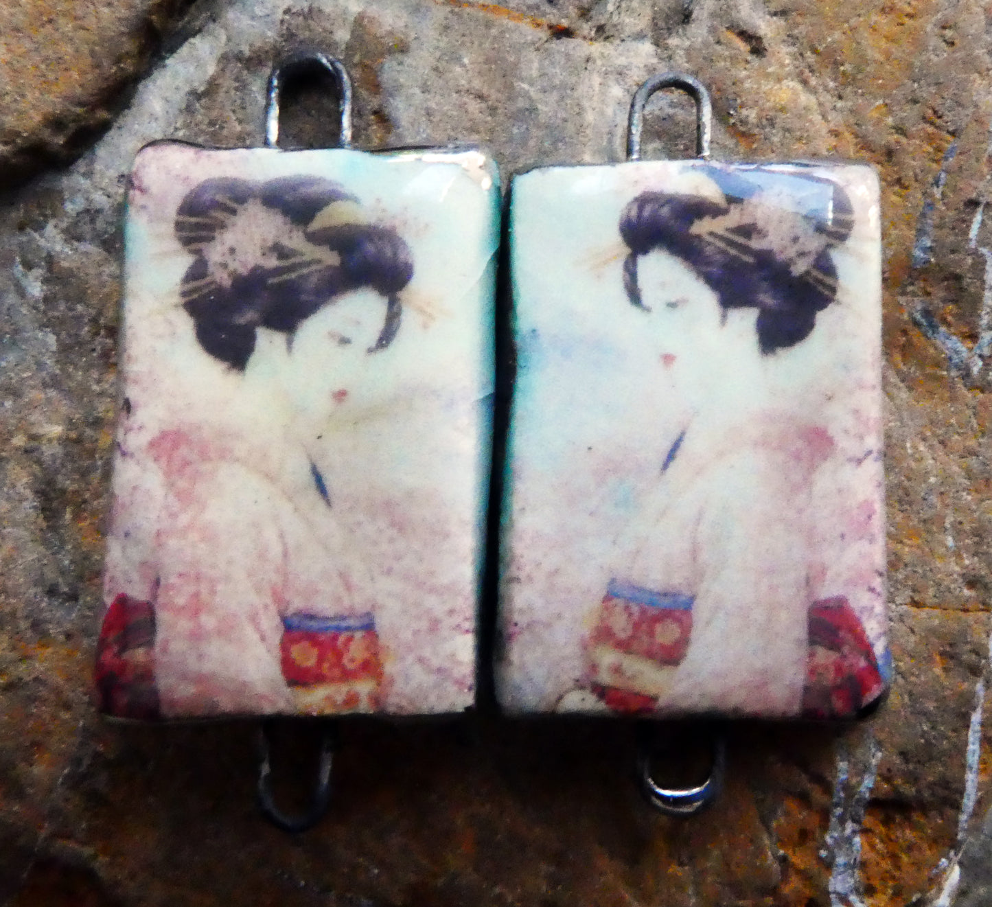 Ceramic Japanese Art Earring Connectors - #11
