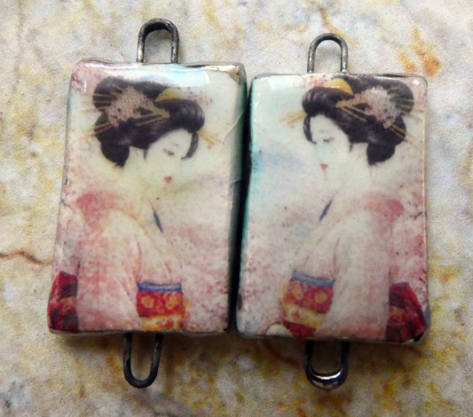 Ceramic Japanese Art Earring Connectors - #11
