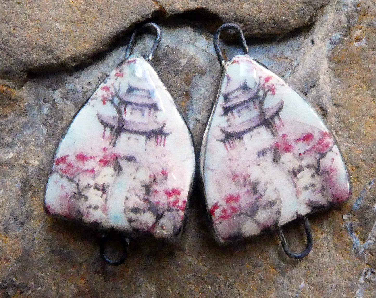 Ceramic Arch Japanese Art Earring Connectors - #1