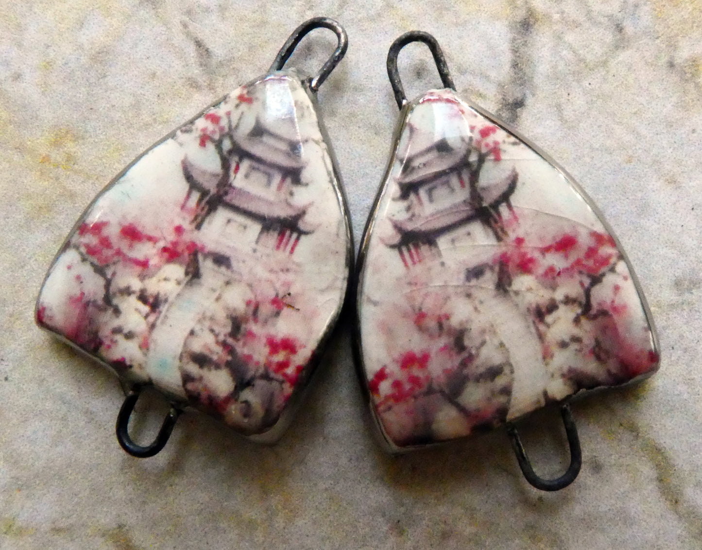 Ceramic Arch Japanese Art Earring Connectors - #1