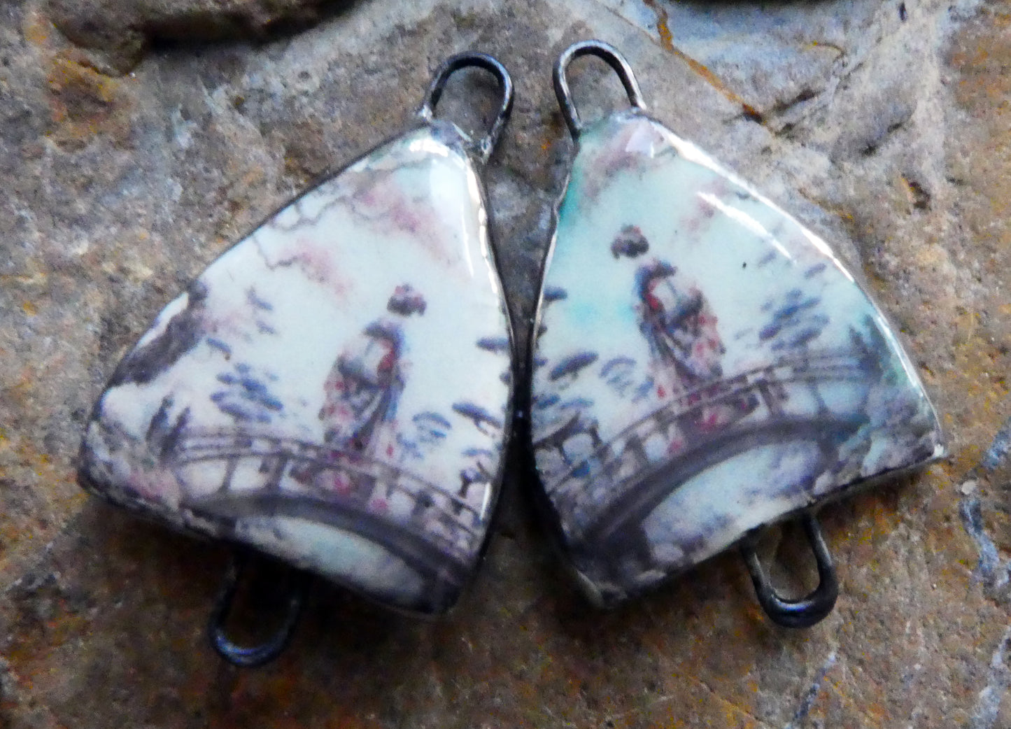 Ceramic Arch Japanese Art Earring Connectors - #2